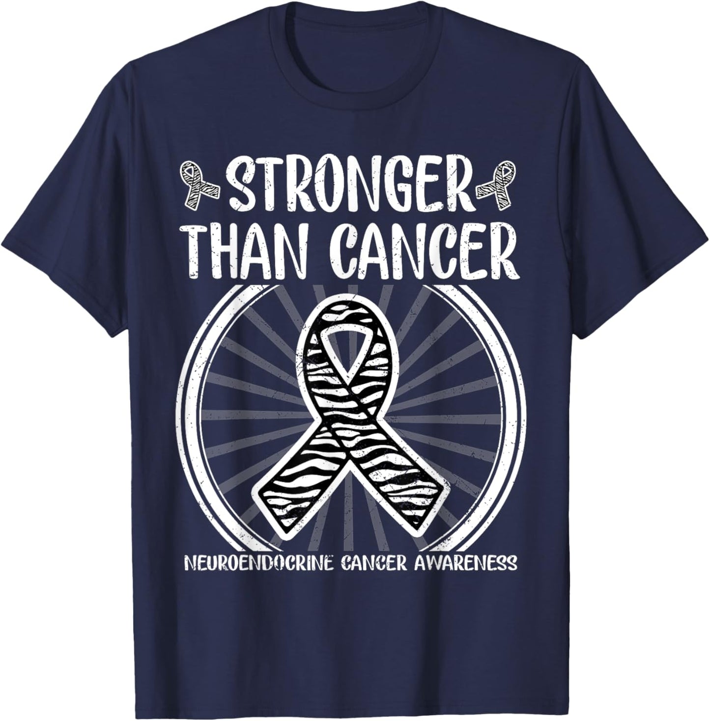 Stronger than cancer neuroendocrine Awareness Zebra ribbon T-Shirt - T-Shirt | Navy