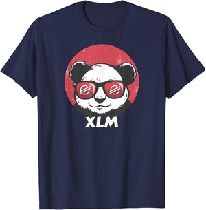 Stellar XLM Cute Crypto Panda Sun Glasses Retro T-Shirt - T-Shirt | Navy