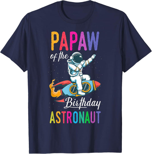 Papaw Of The Birthday Astronaut Space Bday Party Celebration T-Shirt - T-Shirt | Navy
