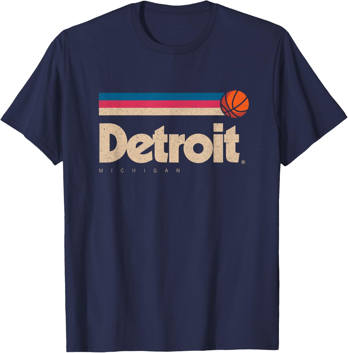 Detroit Basketball B-Ball City Michigan Retro Detroit T-Shirt - T-Shirt | Navy