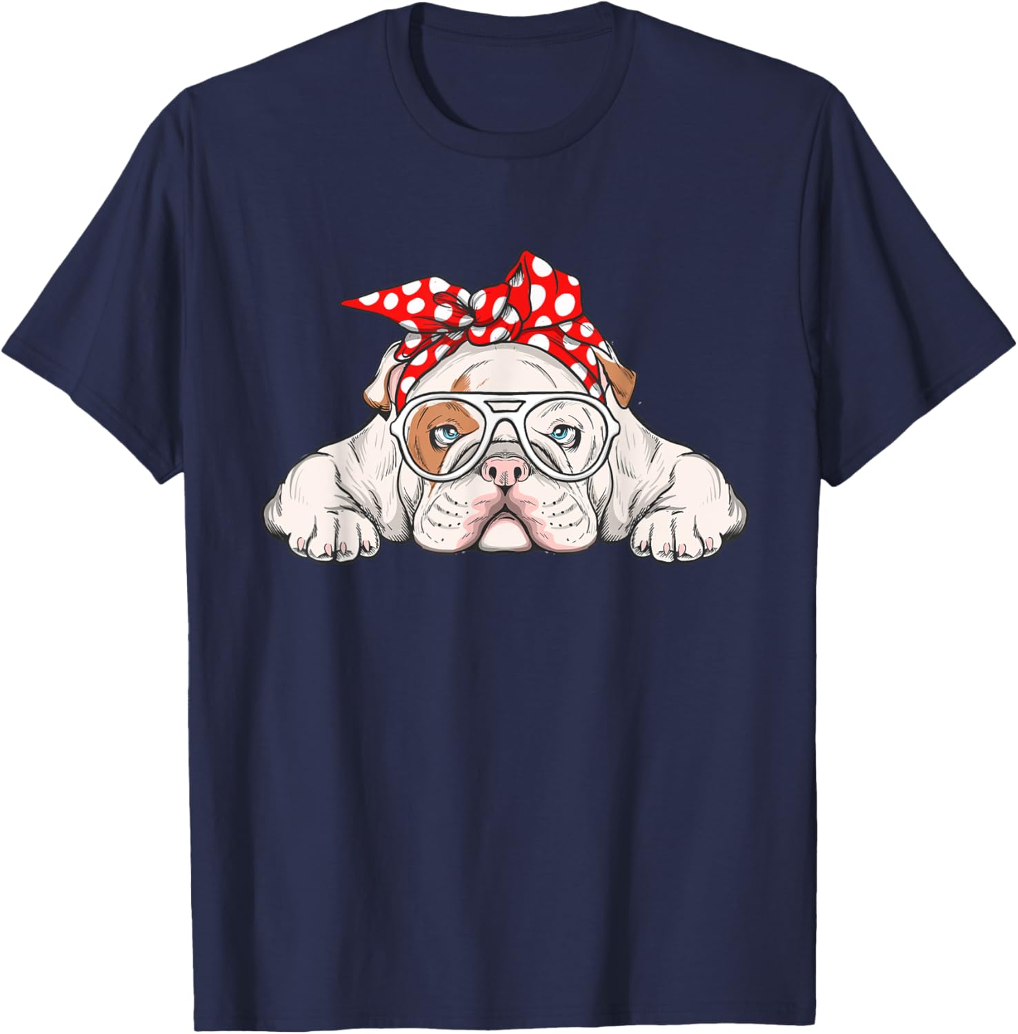 English Bulldog With Bandana - Dog Animal Lover Puppy Owner T-Shirt - T-Shirt | Navy