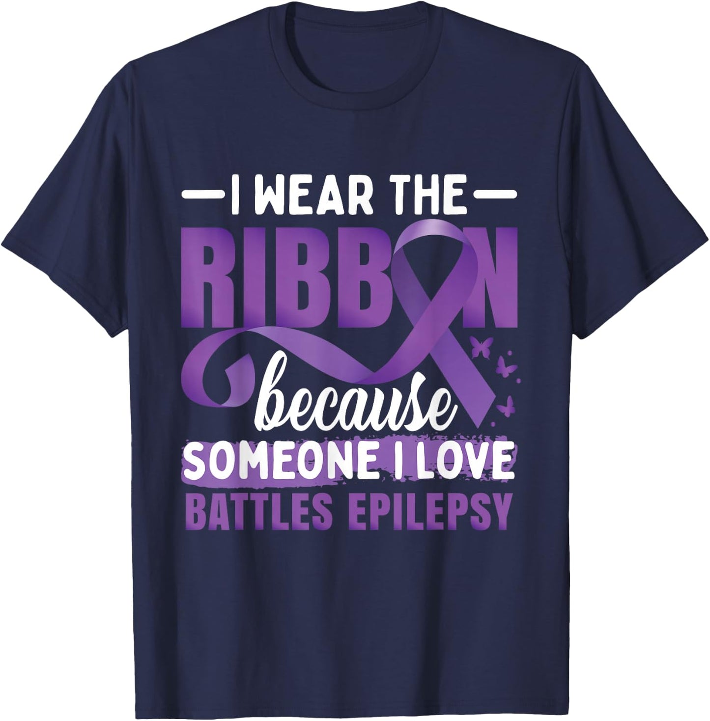 Epilepsy Awareness Purple Ribbon T-Shirt - T-Shirt | Navy