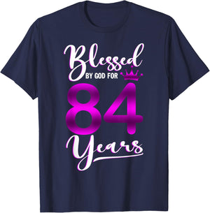 Vintage Blessed by God For 84 Years Old Happy 84th Birthday T-Shirt - T-Shirt | Navy