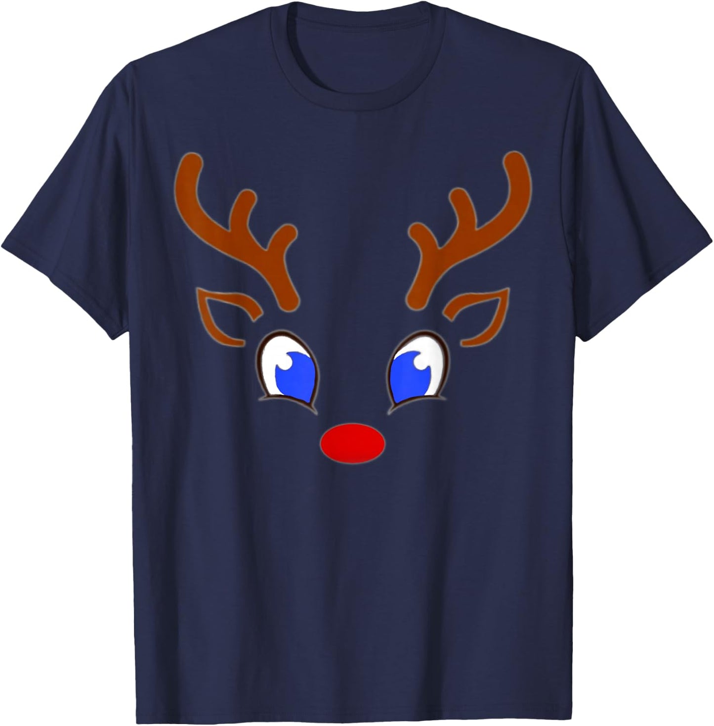 Funny Christmas Red Nose Reindeer Antlers With Cute Red Nose T-Shirt - T-Shirt | Navy
