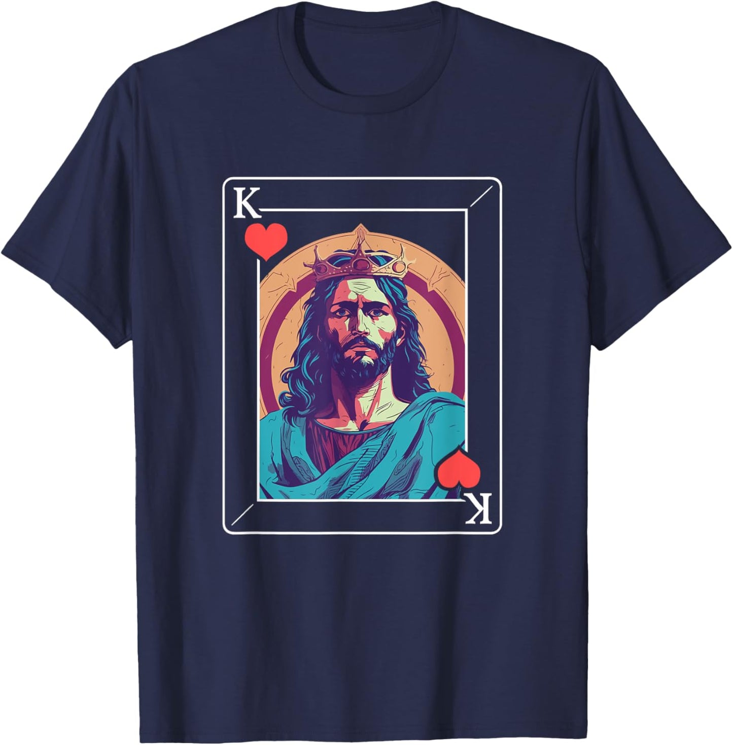 Jesus Christ - Jesus King Of Hearts T-Shirt - T-Shirt | Navy