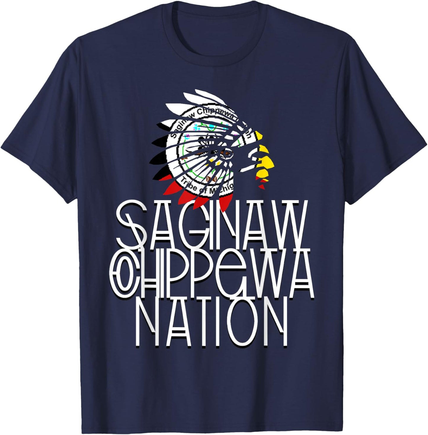 Saginaw Chippewa Tribal Flag | Native American | Headdress T-Shirt - T-Shirt | Navy