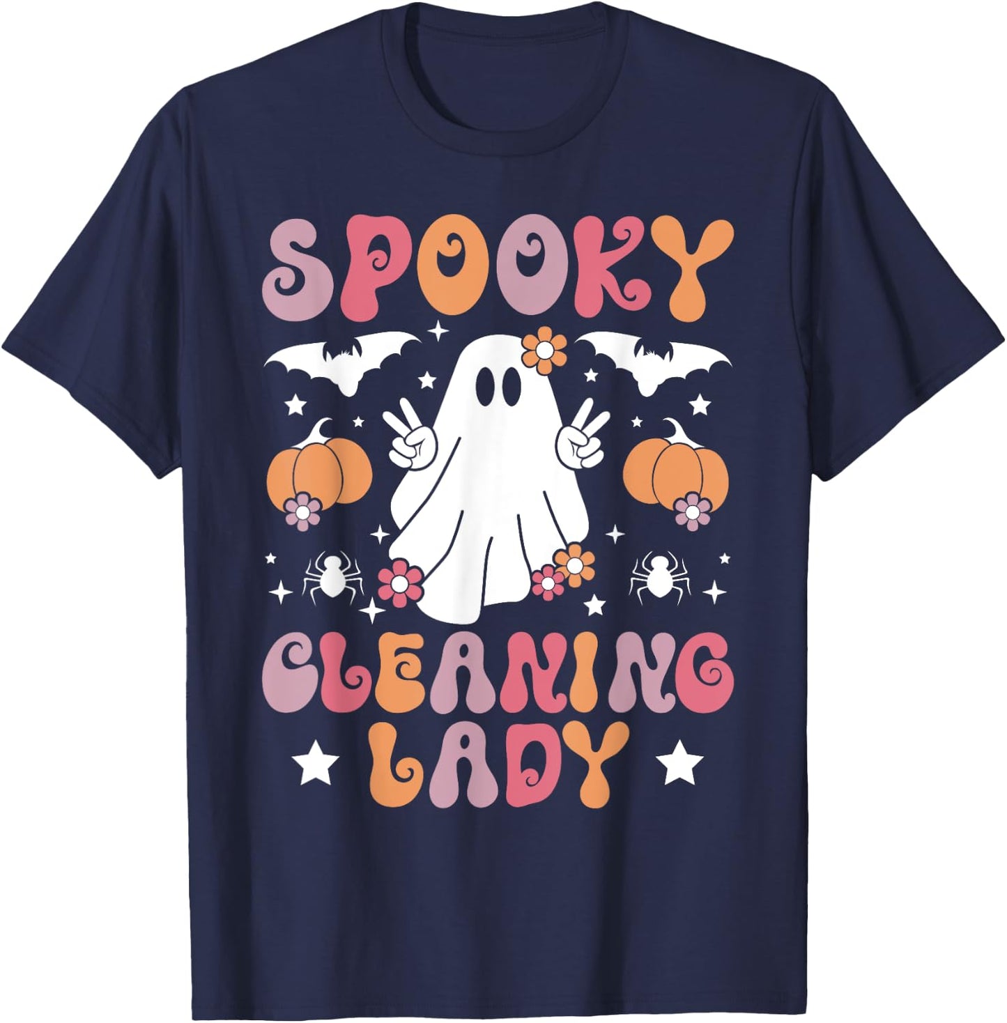Spooky Cleaning Lady Halloween Housekeeping Cleaner T-Shirt - T-Shirt | Navy