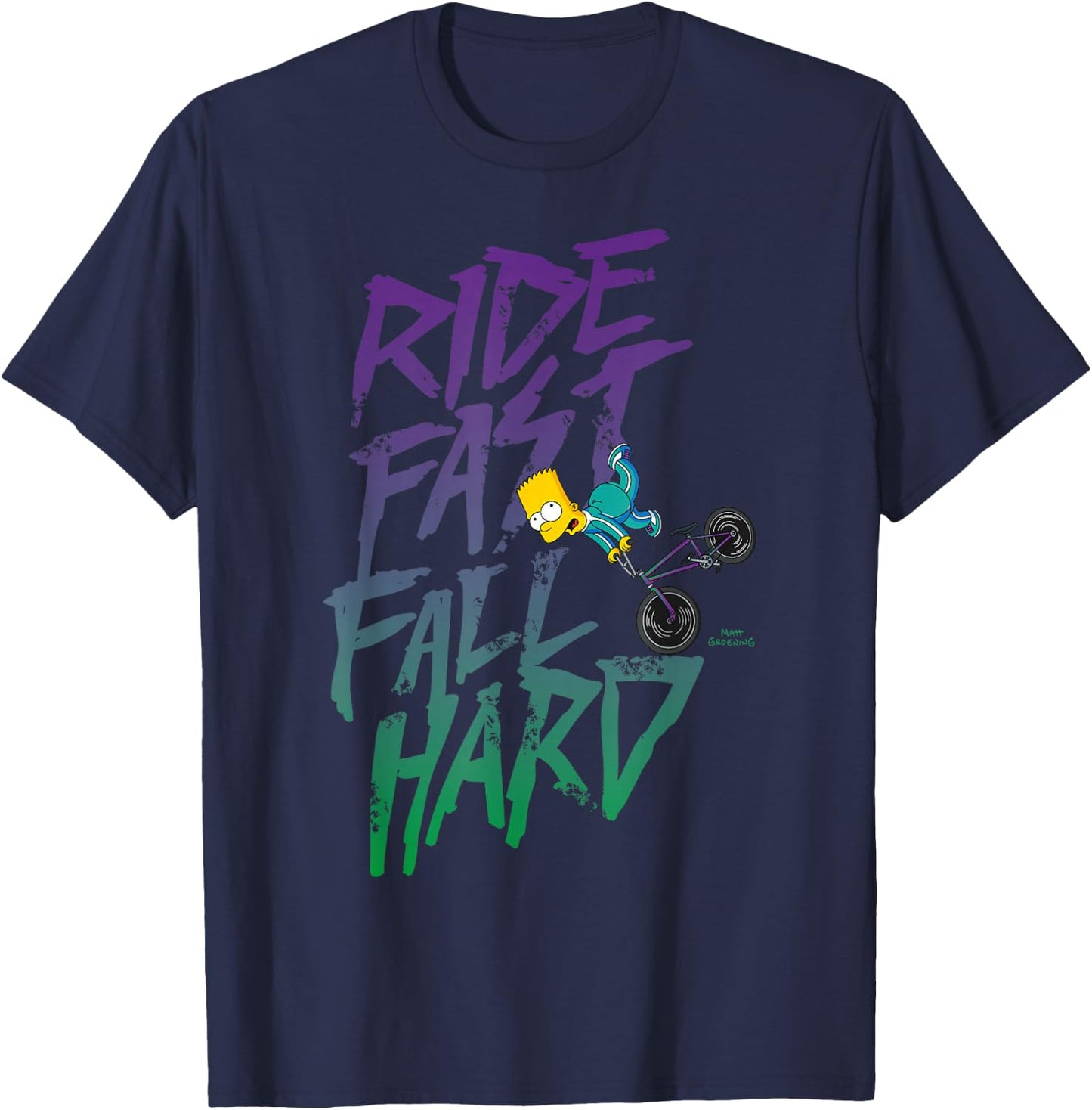 The Simpsons Bart Simpson Ride Fast Fall Hard Color Logo T-Shirt - T-Shirt | Navy
