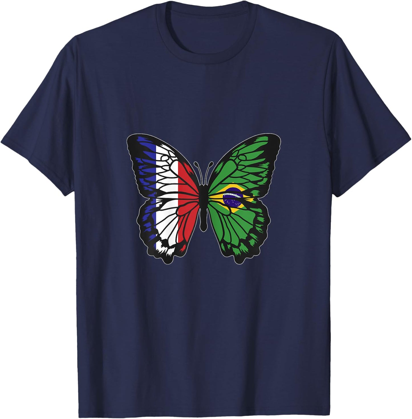 France and Brazil Mix Butterfly Half Brazilian French Roots T-Shirt - T-Shirt | Navy