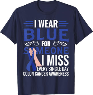 I Wear Blue | Blue Ribbon | Colon Cancer T-Shirt - T-Shirt | Navy