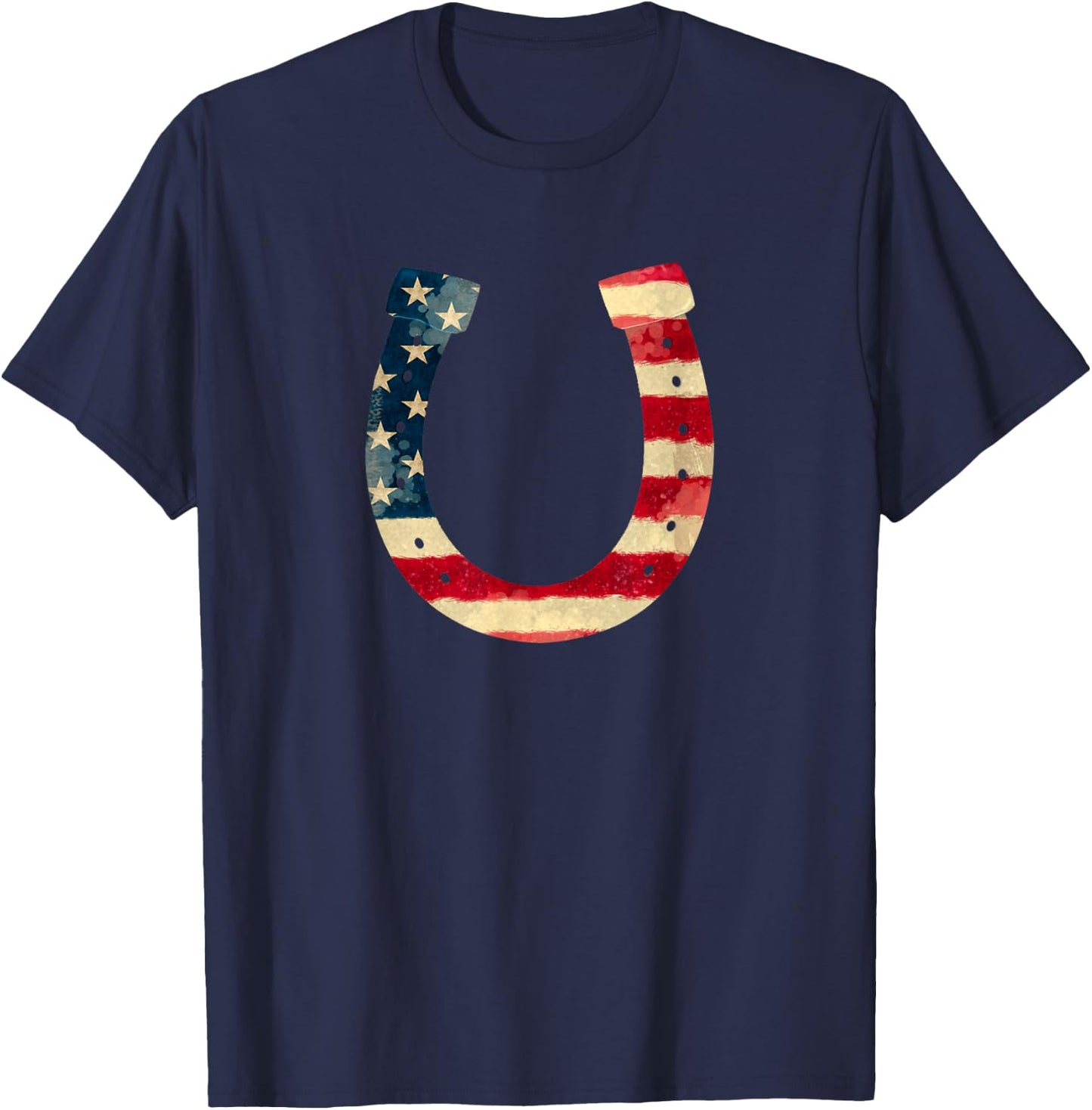 American Flag 4th July Horseshoe Kids Men T-Shirt - T-Shirt | Navy