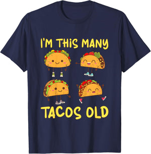 Kids 4 Years Old Boy Tacos Old 4th Birthday Kids T-Shirt - T-Shirt | Navy