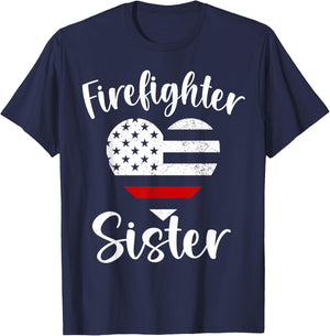 Firefighter Sister Proud Firefighter Family USA American T-Shirt - T-Shirt | Navy