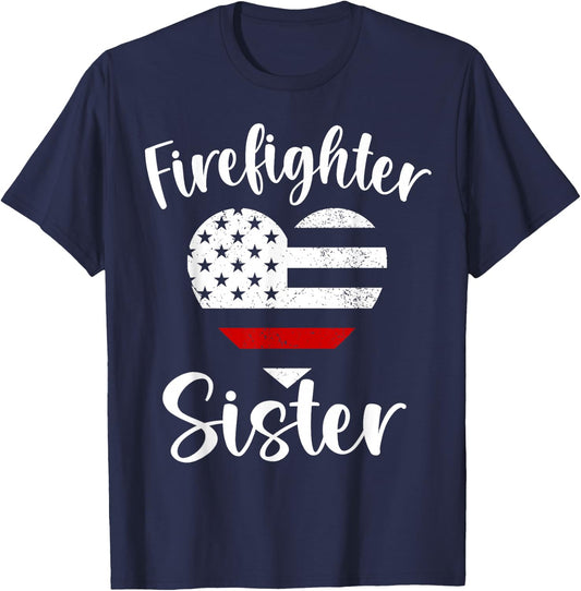 Firefighter Sister Proud Firefighter Family USA American T-Shirt - T-Shirt | Navy