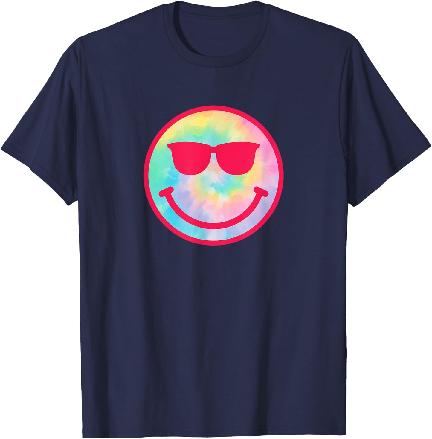 Smiling Emoticon Face Sunglasses Tie Dye Men Women T-Shirt - T-Shirt | Navy
