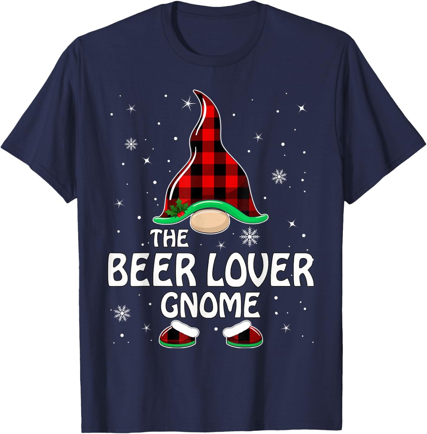 Beer Lover Gnome Buffalo Plaid Matching Family Christmas T-Shirt - T-Shirt | Navy