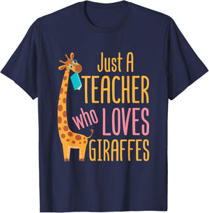 Just a Teacher Who Loves Giraffes Giraffe Lover Educator T-Shirt - T-Shirt | Navy