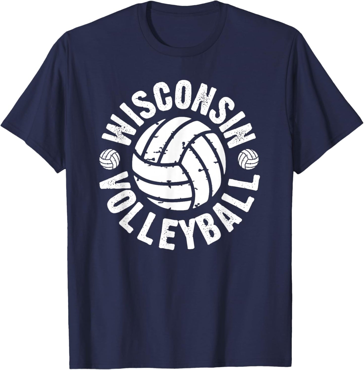Wisconsin Volleyball Classic Style Vintage Distressed T-Shirt - T-Shirt | Navy