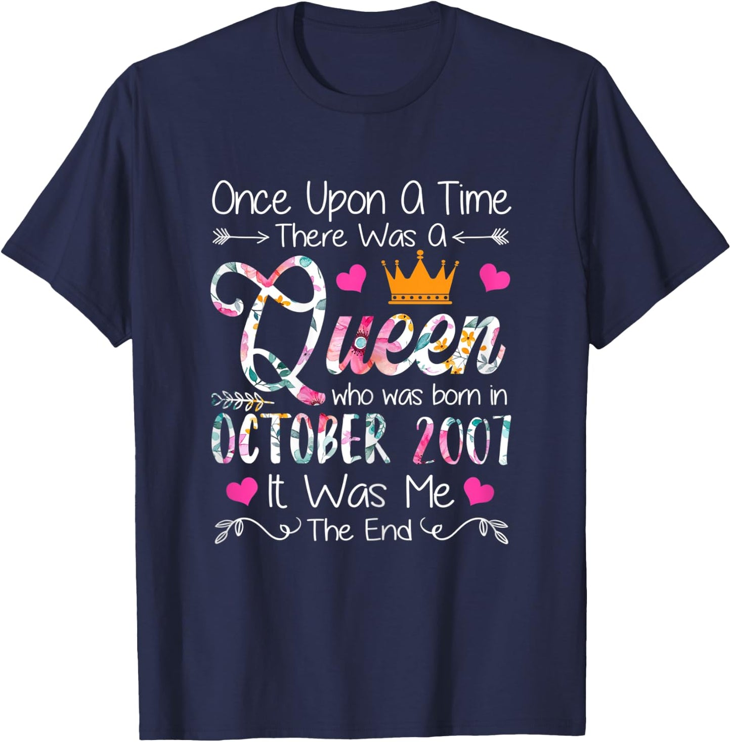 14 Years Old Birthday Girls 14th Birthday Queen October 2007 T-Shirt - T-Shirt | Navy