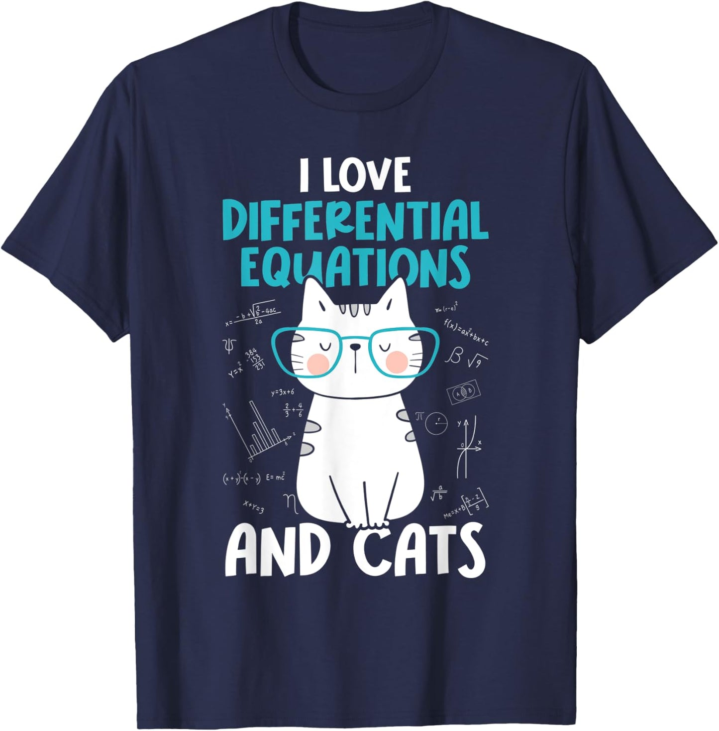 I Love Math and Cats - Funny Differential Equations T-Shirt - T-Shirt | Navy