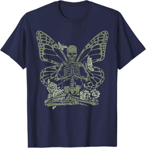 Fairy Grunge Fairycore Aesthetic Skeleton Butterfly Gothic T-Shirt - T-Shirt | Navy