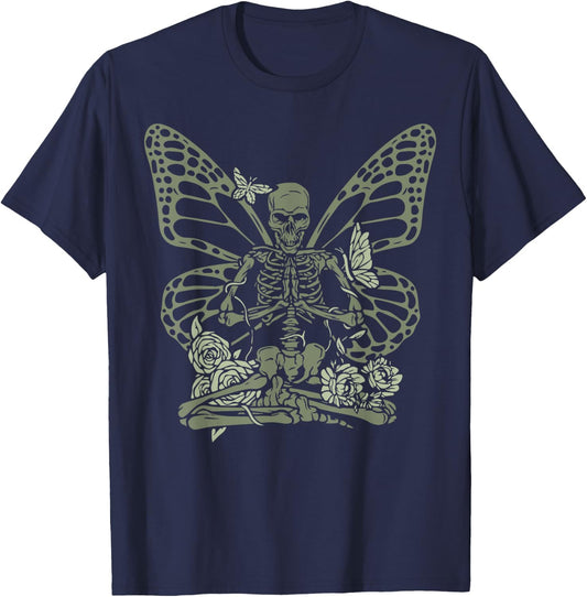 Fairy Grunge Fairycore Aesthetic Skeleton Butterfly Gothic T-Shirt - T-Shirt | Navy