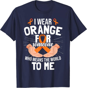 Orange Ribbon MS Multiple Sclerosis Awareness T-Shirt - T-Shirt | Navy