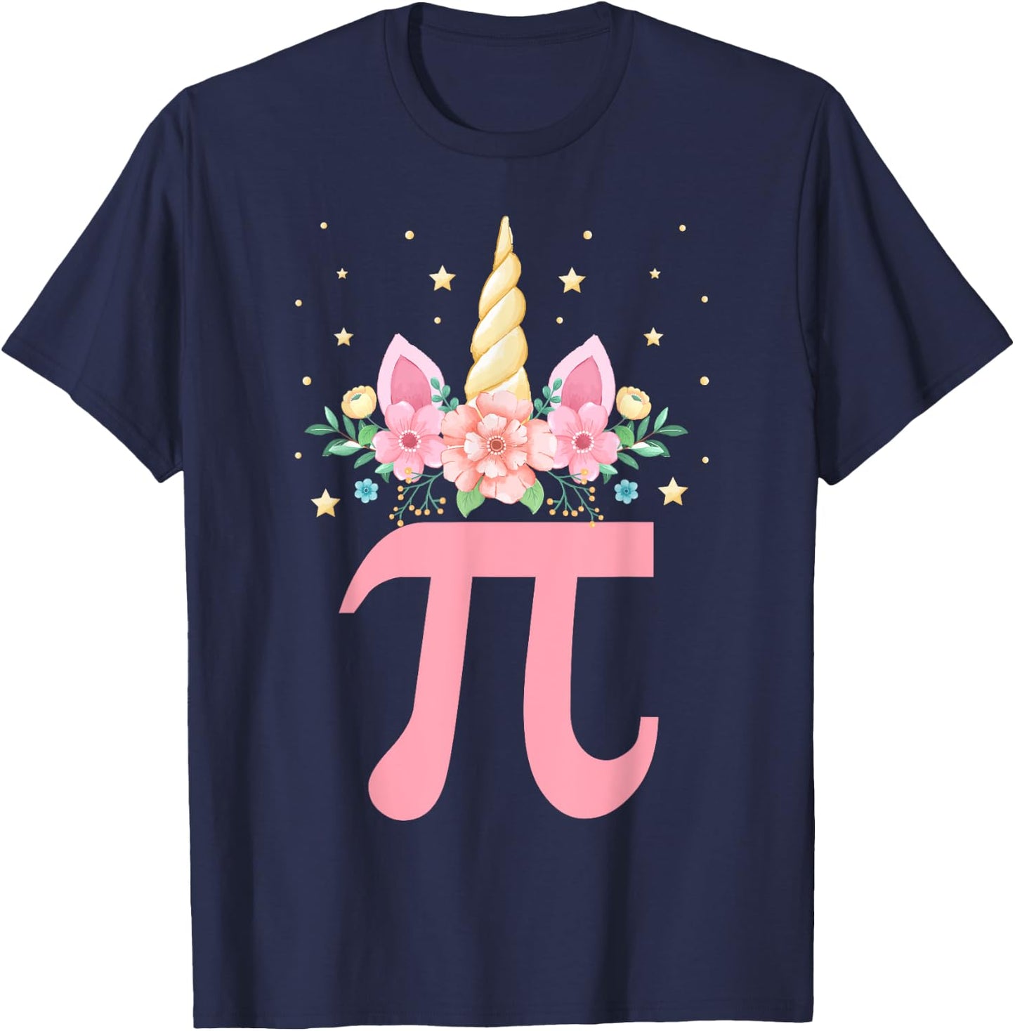 Cute Unicorn Pi day Floral Kids Boys Girls Math Teachers T-Shirt - T-Shirt | Navy