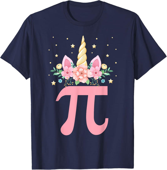 Cute Unicorn Pi day Floral Kids Boys Girls Math Teachers T-Shirt - T-Shirt | Navy