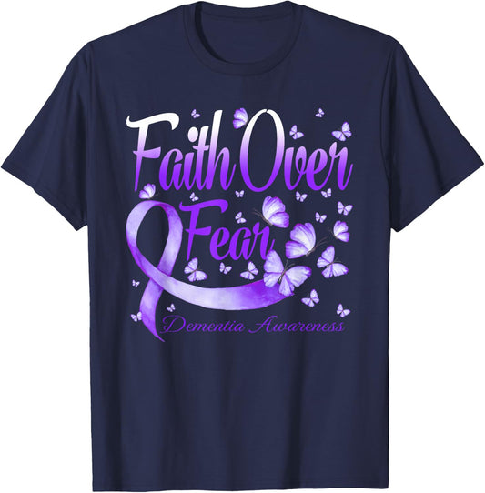 Faith Over Fear Dementia Awareness Butterfly T-Shirt - T-Shirt | Navy