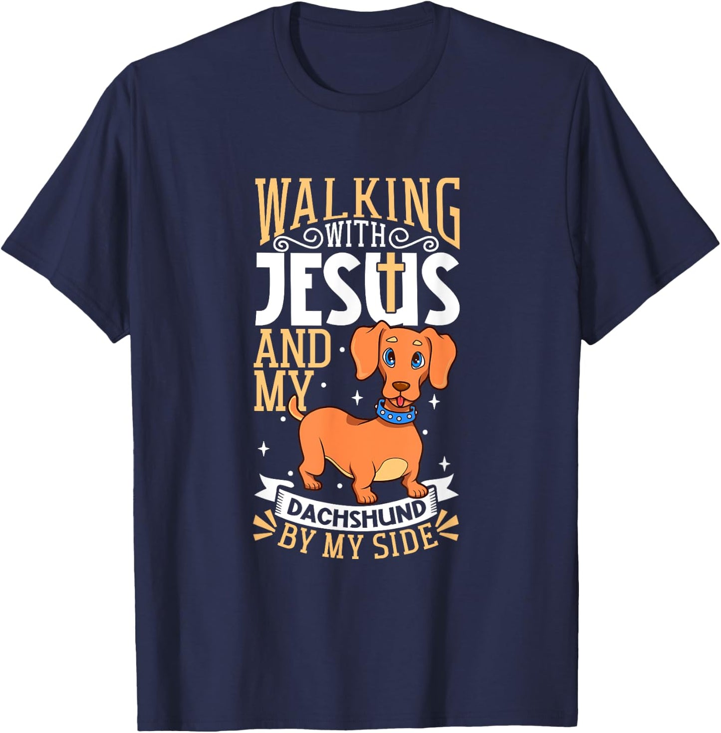 Jesus and dog - Dachshund Men Women Kids T-Shirt - T-Shirt | Navy