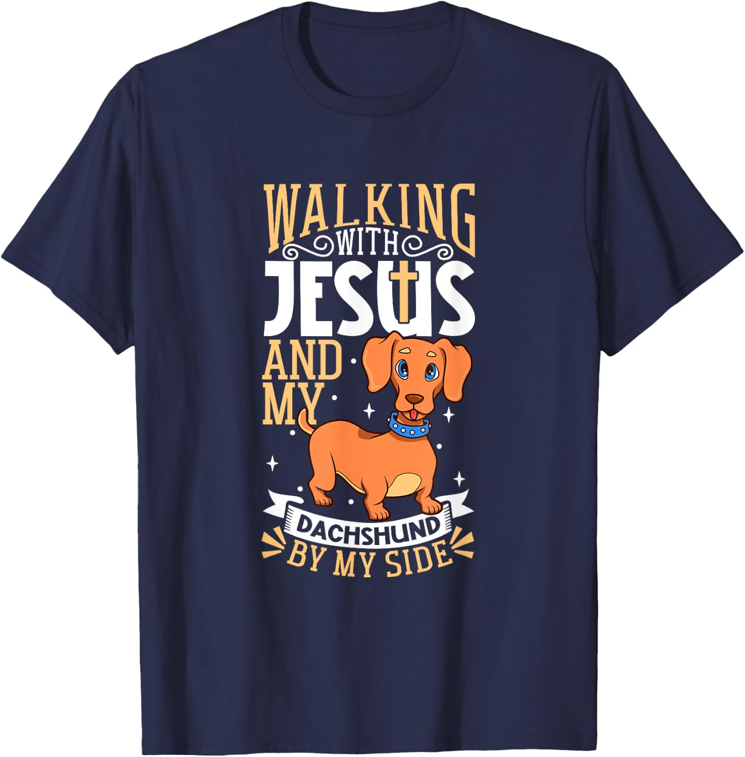 Jesus and dog - Dachshund Men Women Kids T-Shirt - T-Shirt | Navy