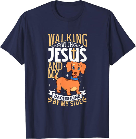 Jesus and dog - Dachshund Men Women Kids T-Shirt - T-Shirt | Navy