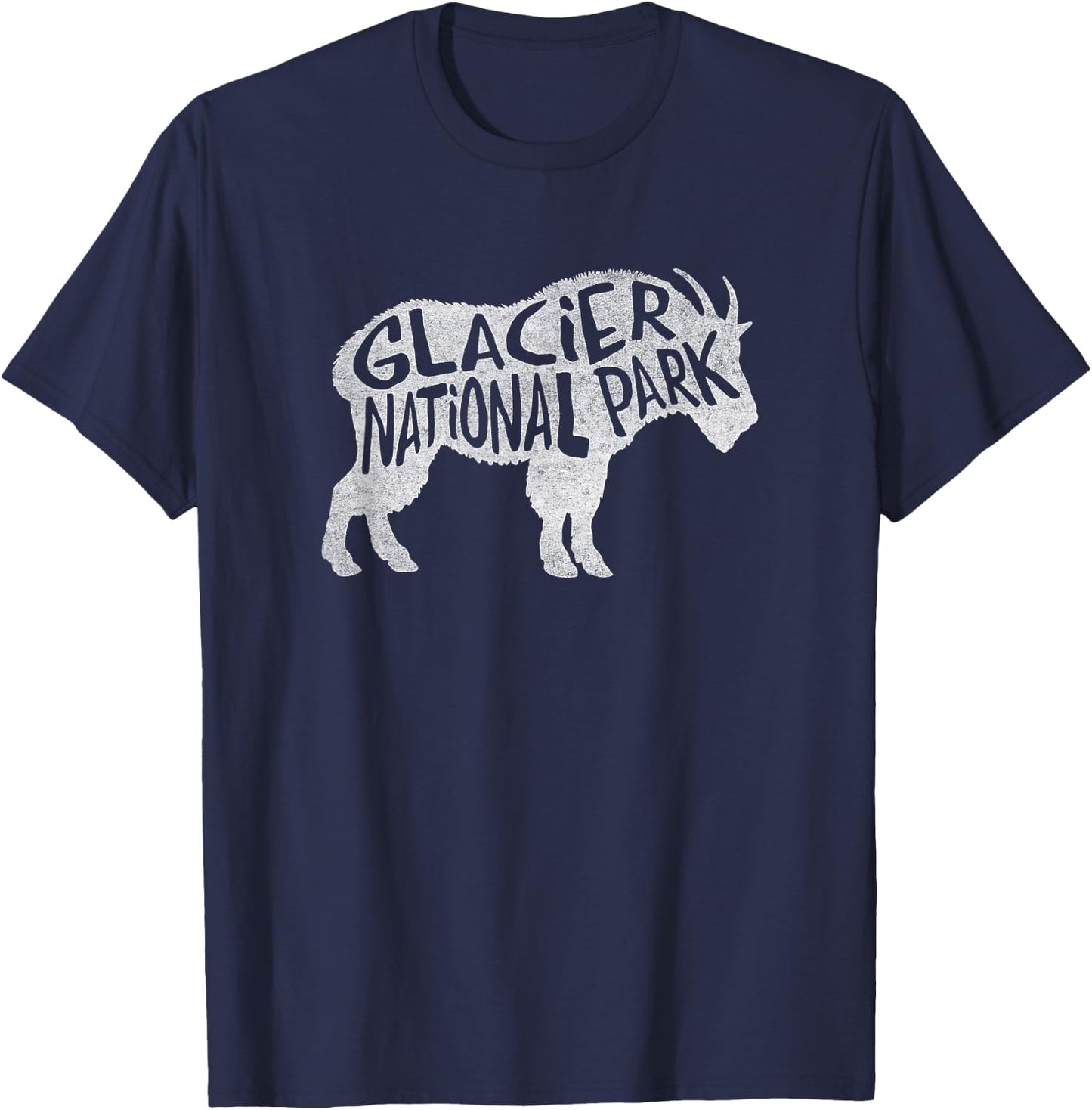 Glacier National Park - Goat Design T-Shirt - T-Shirt | Navy