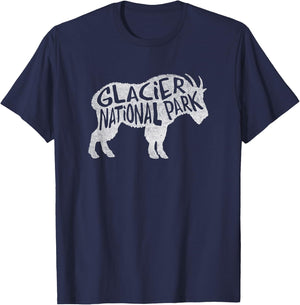Glacier National Park - Goat Design T-Shirt - T-Shirt | Navy