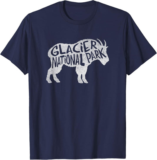 Glacier National Park - Goat Design T-Shirt - T-Shirt | Navy