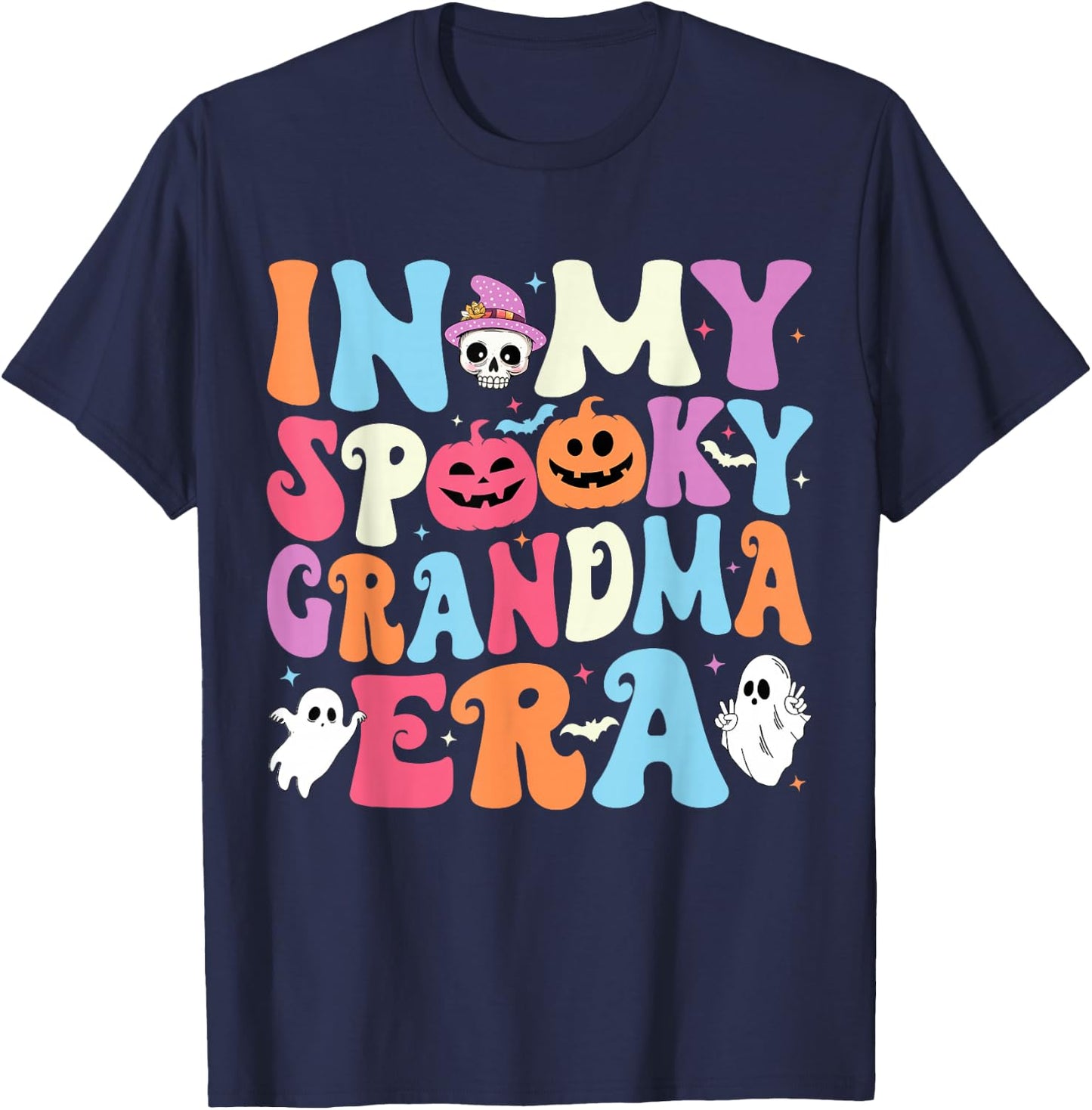 In My Spooky Grandma Era Halloween Groovy Grandma Halloween T-Shirt - T-Shirt | Navy