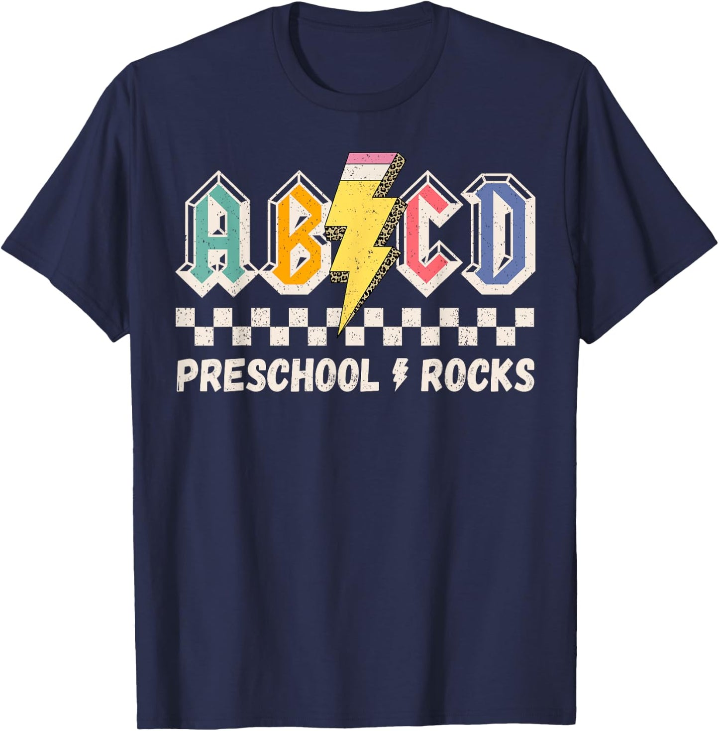ABCD Preschool Rocks Pencil Lightning Teachers Rock Boys T-Shirt - T-Shirt | Navy