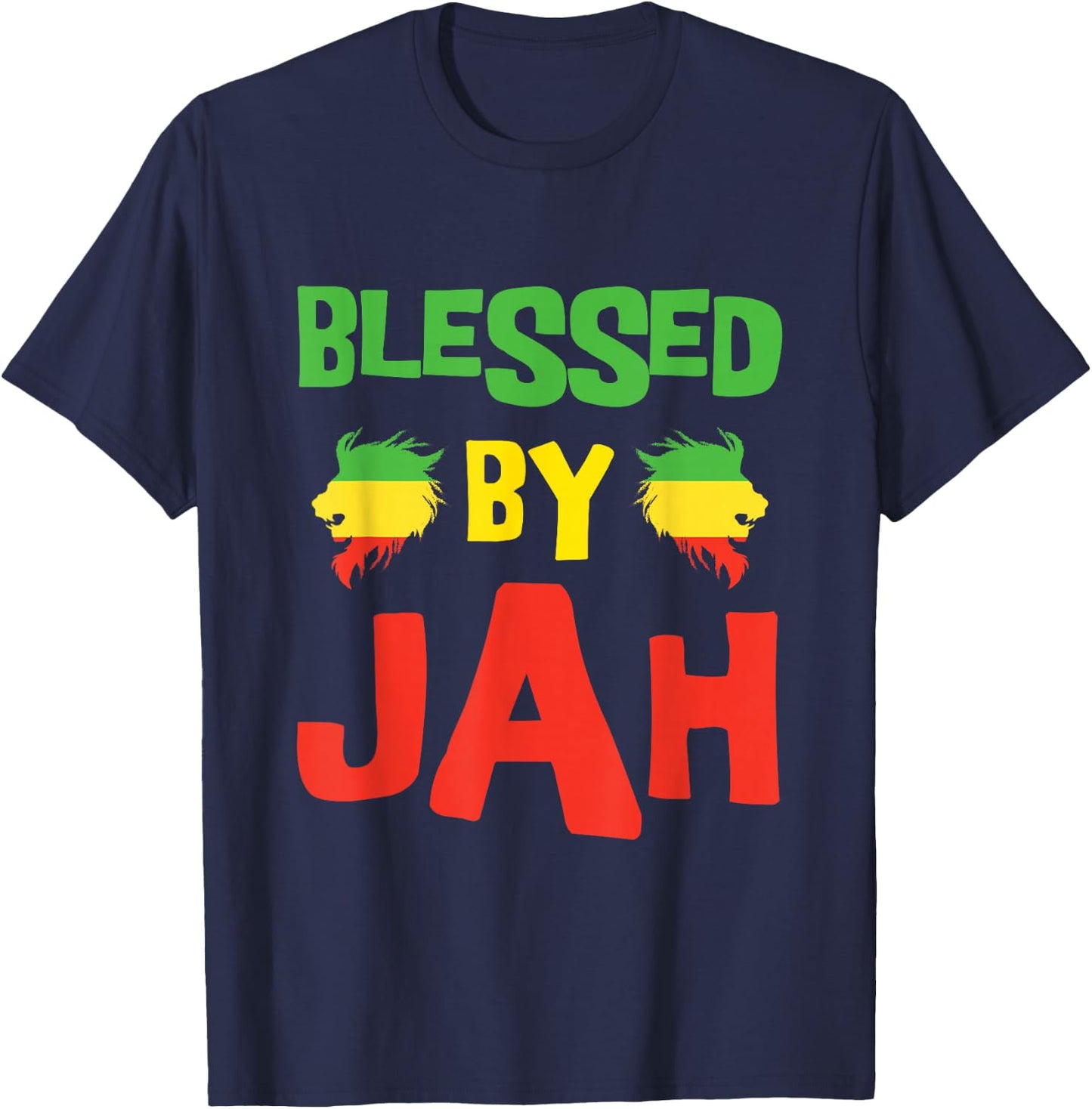 Rasta Clothing Men's Reggae Lion Dreadlocks Men's T-Shirt - T-Shirt | Navy