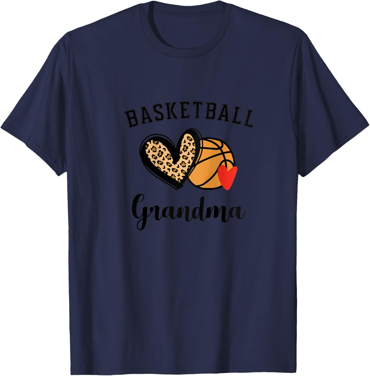 Basketball Grandma Leopard Heart Grandmother Raglan Baseball T-Shirt - T-Shirt | Navy