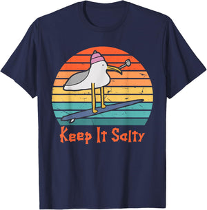 Keep It Salty Vintage Sunset Seagull Lover Funny Quote T-Shirt - T-Shirt | Navy