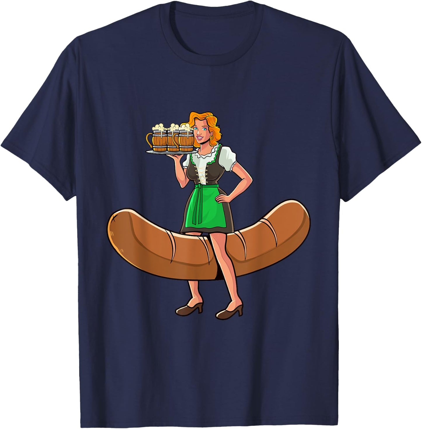 Funny Barmaid Oktoberfest German Woman Bartwurst Dirndl T-Shirt - T-Shirt | Navy