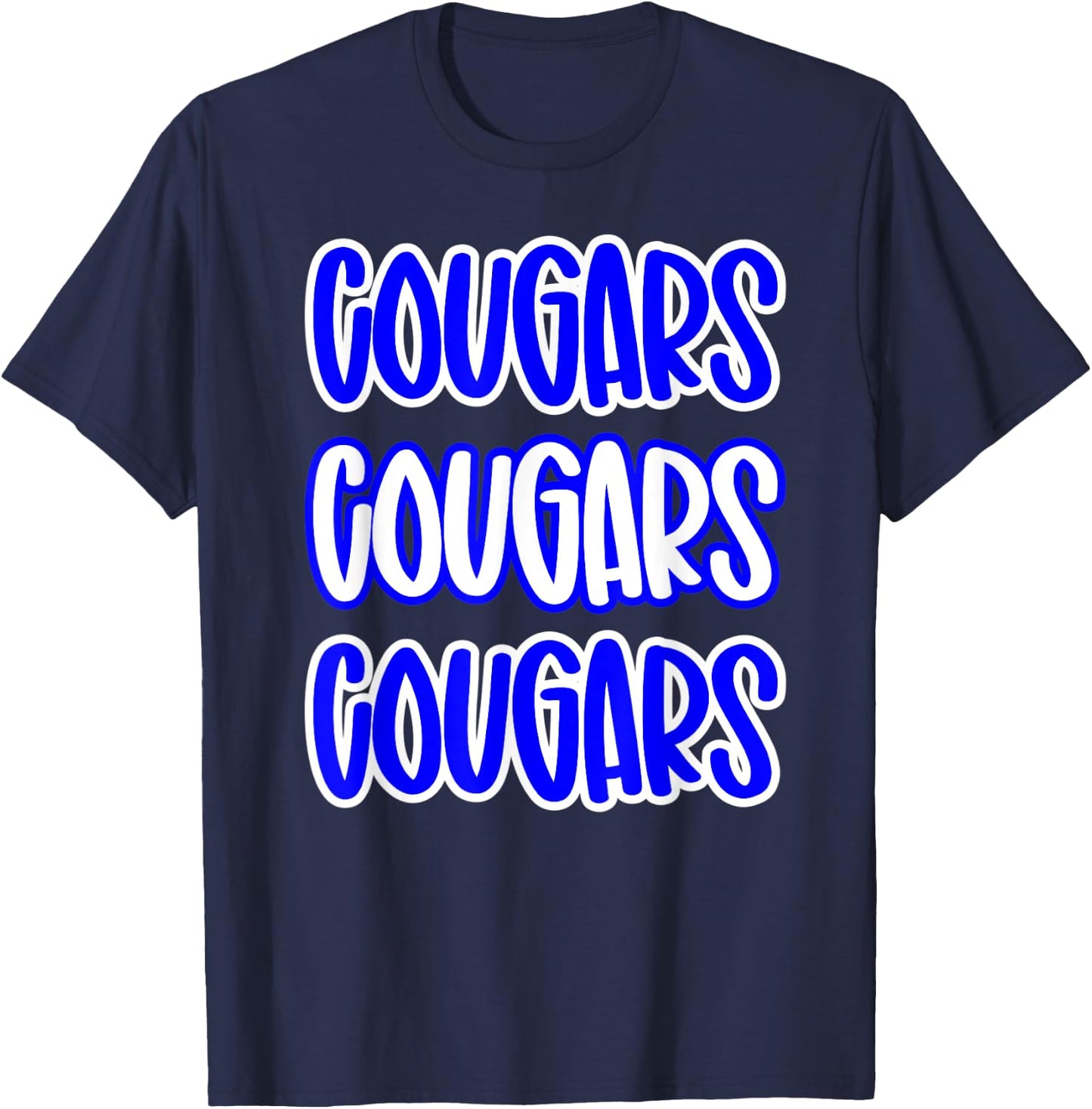 Cougars Repeating School Spirit Blue White T-Shirt - T-Shirt | Navy