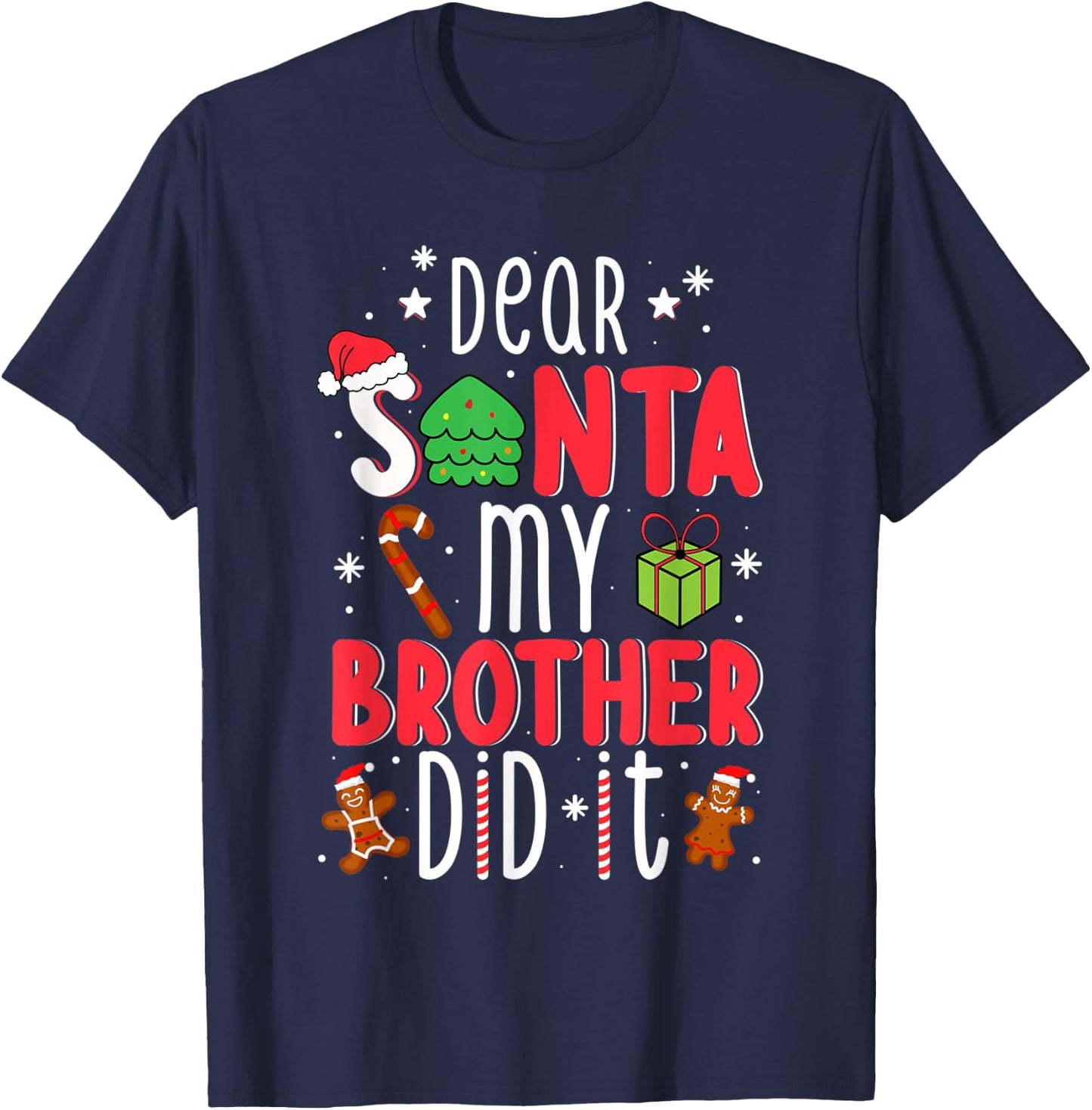 Dear Santa My Brother Did It Christmas Pajama Girl Kids Boys T-Shirt - T-Shirt | Navy