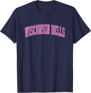 Wisconsin Dells Wisconsin WI Vintage Sports Design Pink Desi T-Shirt - T-Shirt | Navy