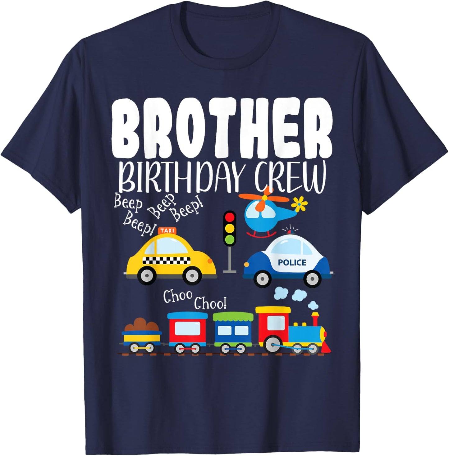 Brother Birthday Crew Trucks Train Birthday Party Toddler T-Shirt - T-Shirt | Navy
