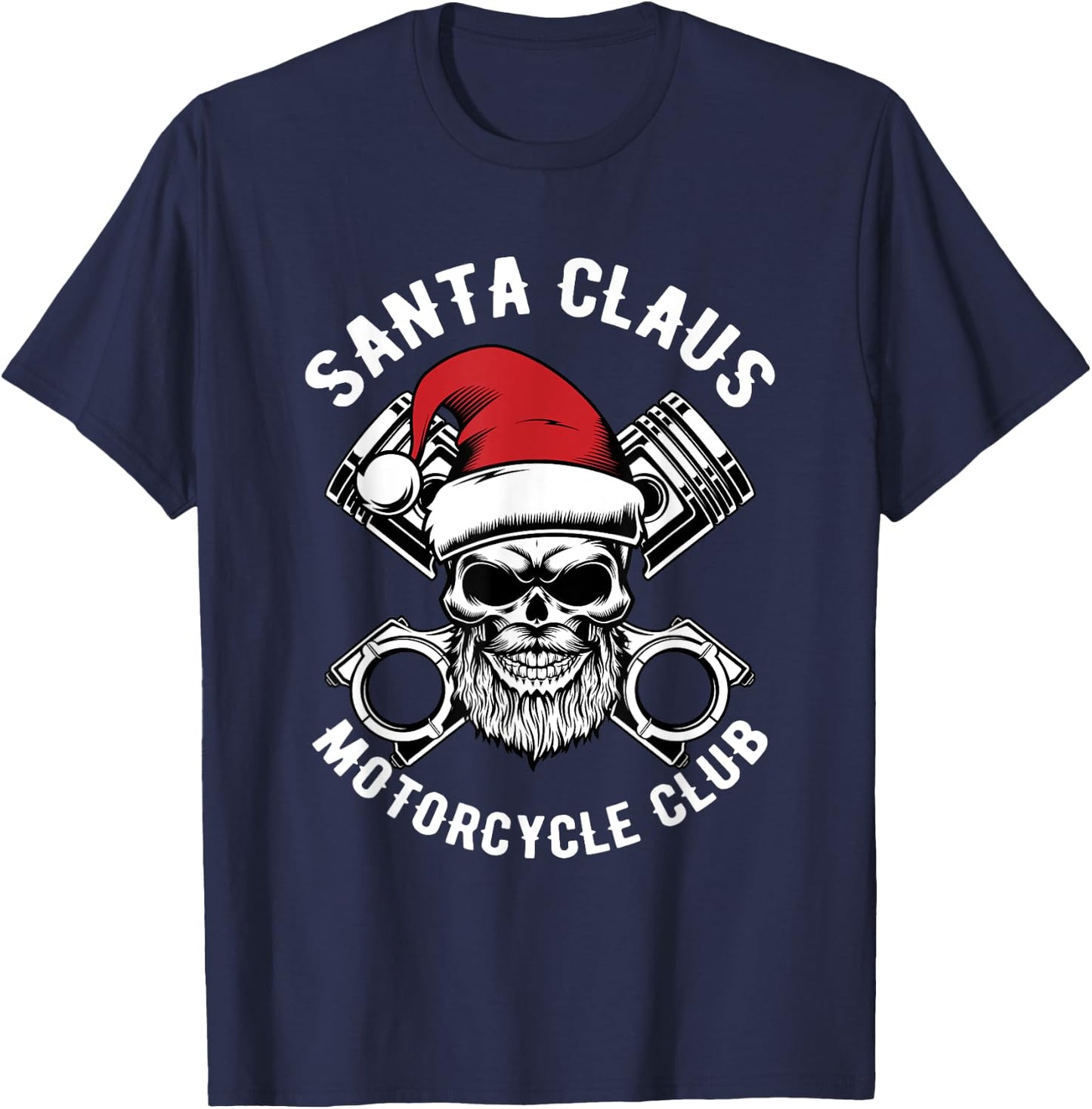Santa Claus Motorcycle Club Christmas Pajama Cool Xmas Biker T-Shirt - T-Shirt | Navy
