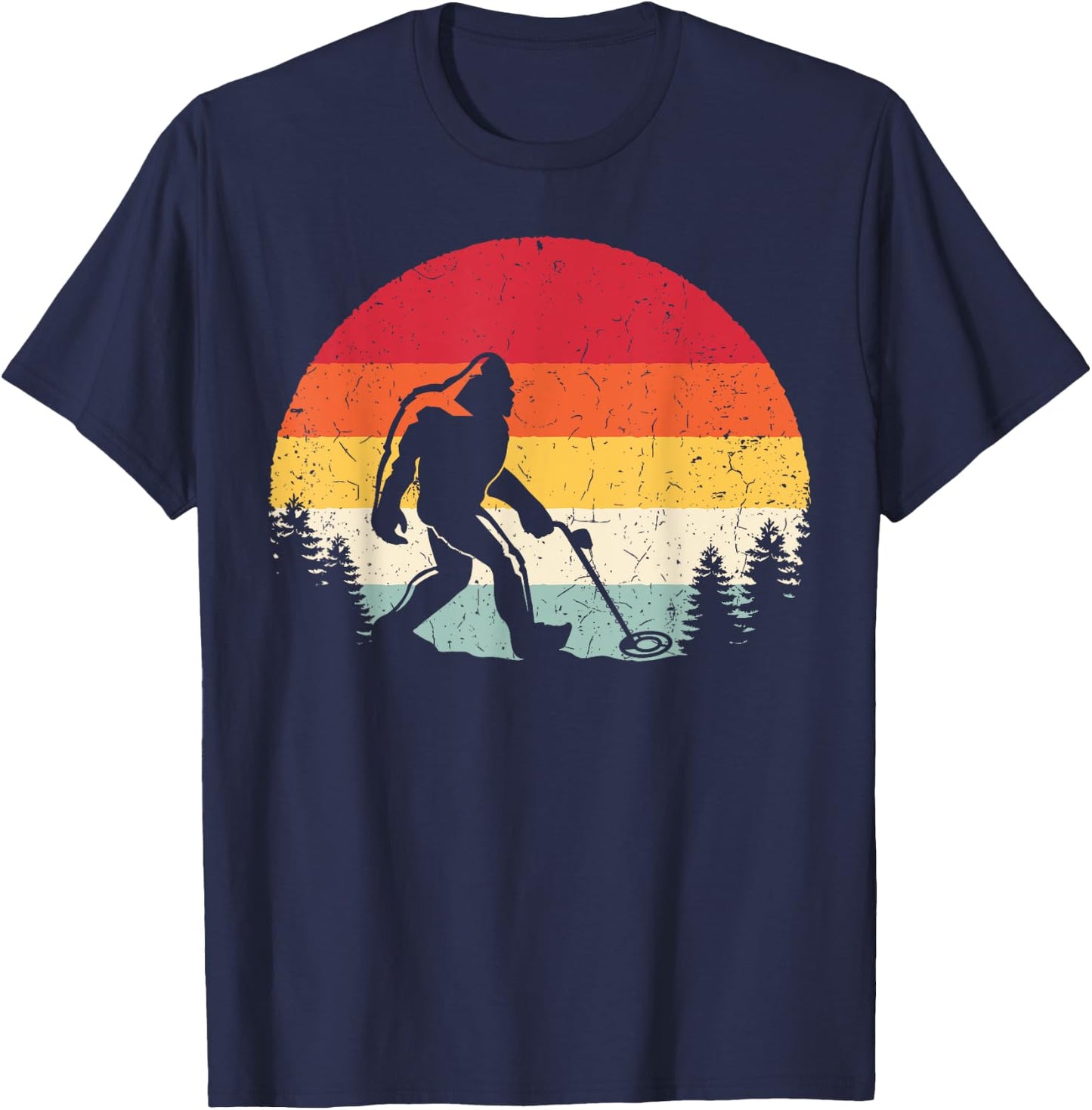 Retro Bigfoot Metal Detecting Funny Sasquatch Metal Detector T-Shirt - T-Shirt | Navy