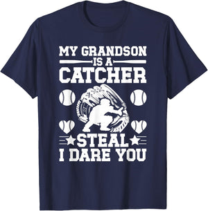 Grandson Is A Baseball Catcher Grandma Of A Baseball Catcher T-Shirt - T-Shirt | Navy