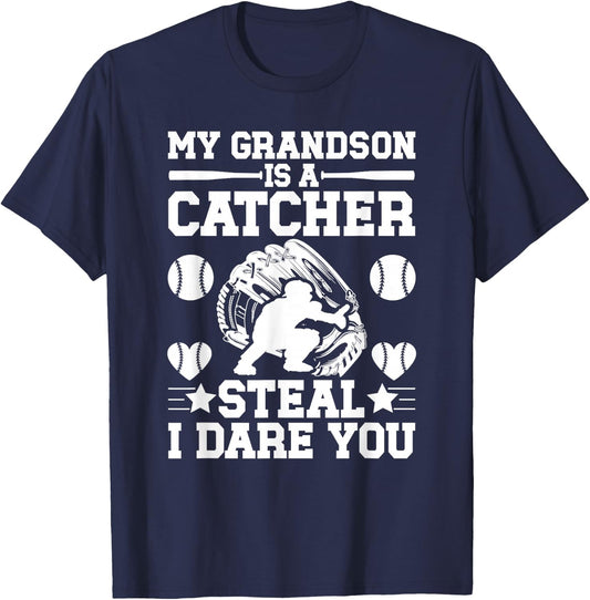 Grandson Is A Baseball Catcher Grandma Of A Baseball Catcher T-Shirt - T-Shirt | Navy